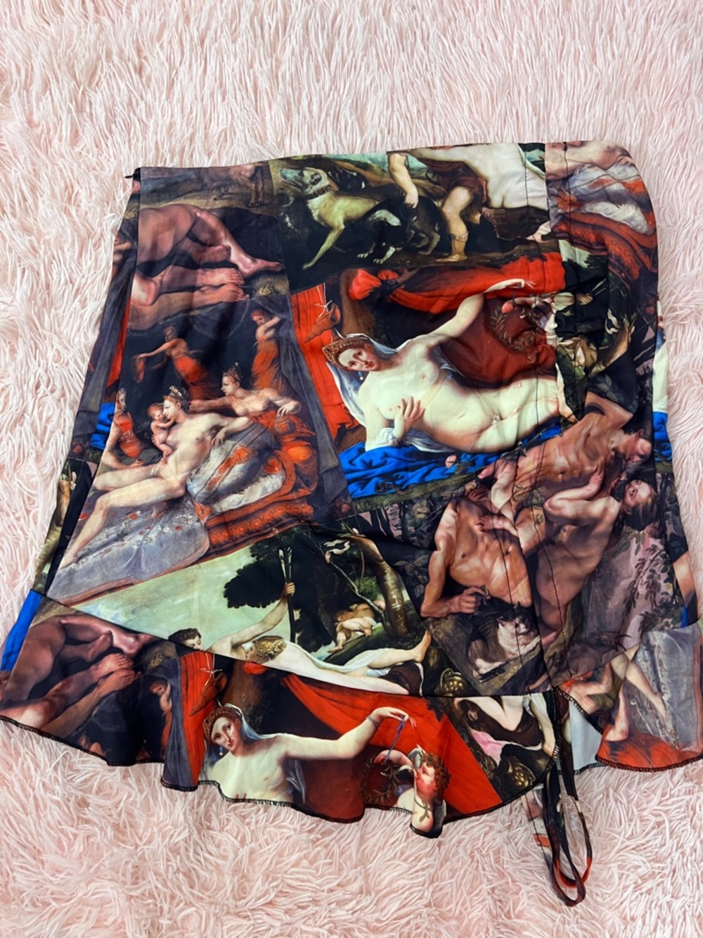 Art Print Satin Wrap Skirt in Multi Color